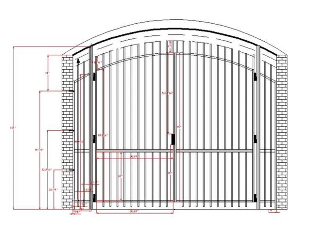 CAD drawing of wrought iron gate